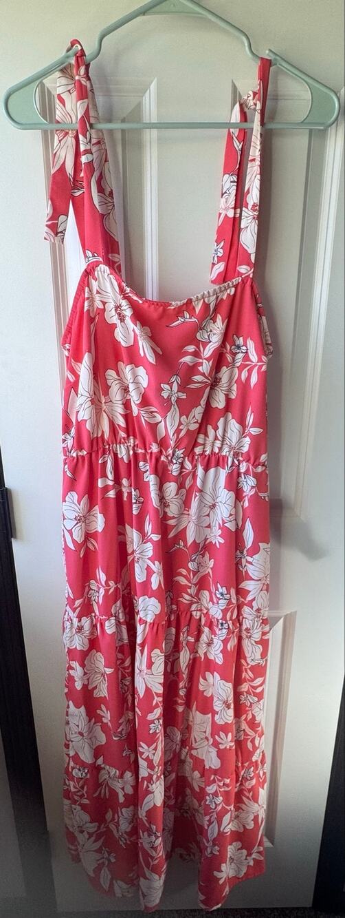 Social Standard by Sanctuary Coral Pink Floral Tiered Midi Dress Size L